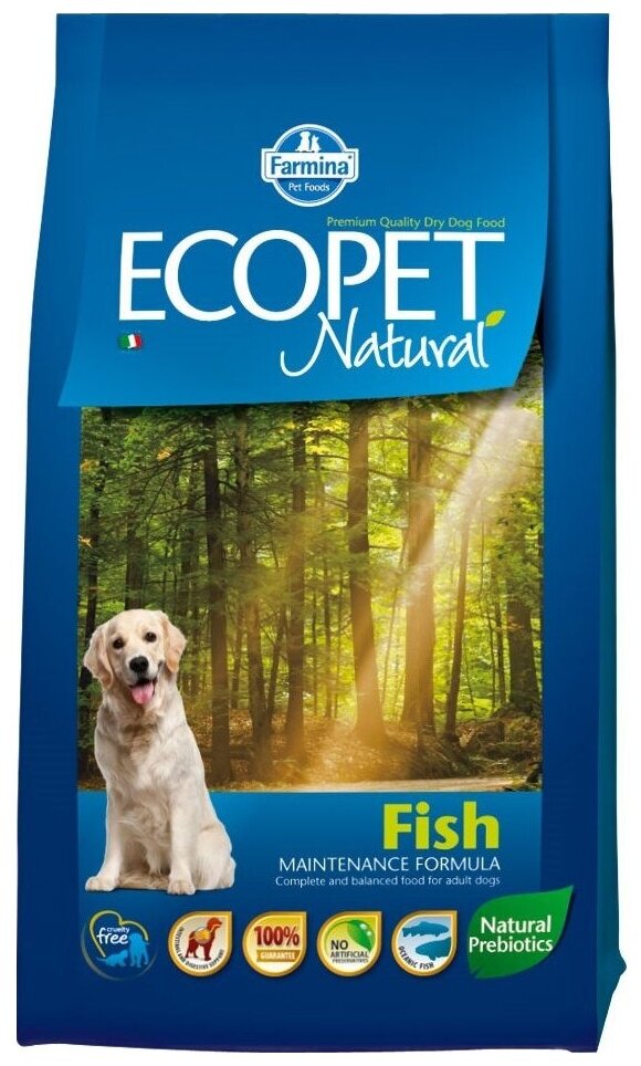 Ecopet Natural Fish Medium (Экопет Натуральный для взрослых собак средних пород с рыбой)
