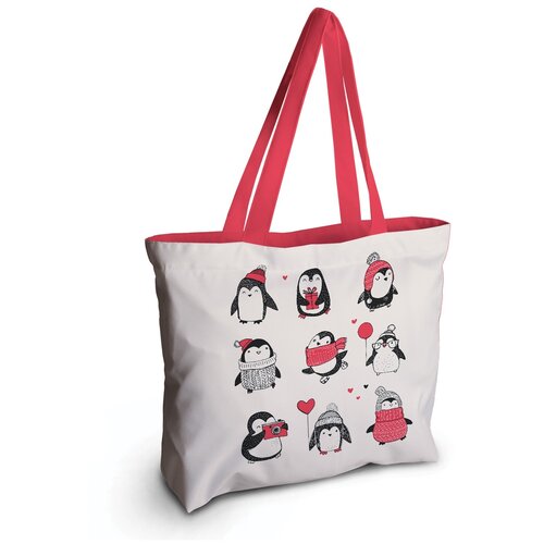 фото Текстильная женская сумка joyarty "выбери своего пингвина" на молнии для пляжа и фитнеса