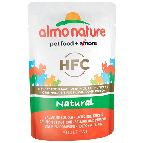 Влажный корм для кошек Almo Nature HFC, с лососем, с тыквой 2 шт. х 55 г (кусочки в соусе)