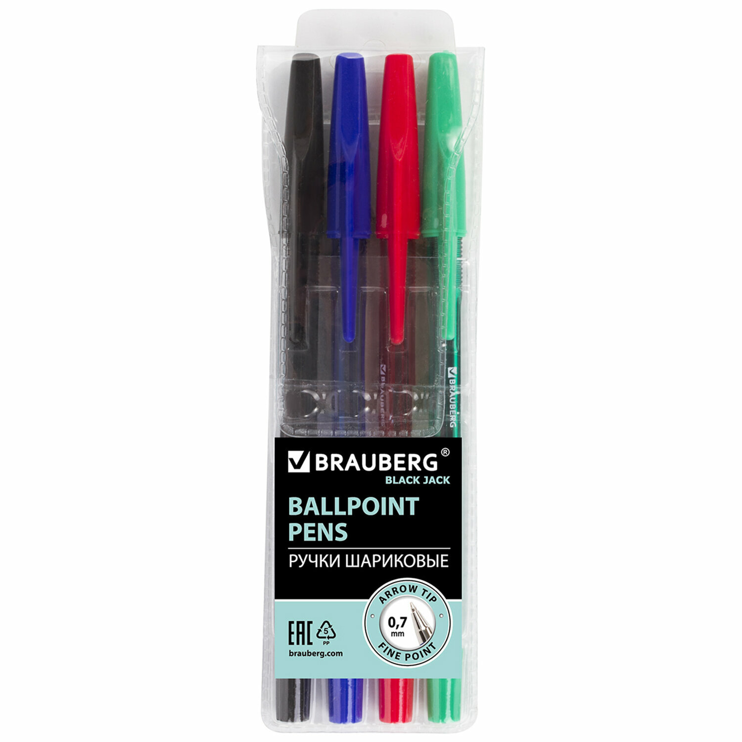 Ручки шариковые, набор 4 штуки (синий, черный, красный, зеленый) (141290) Brauberg - фото №12