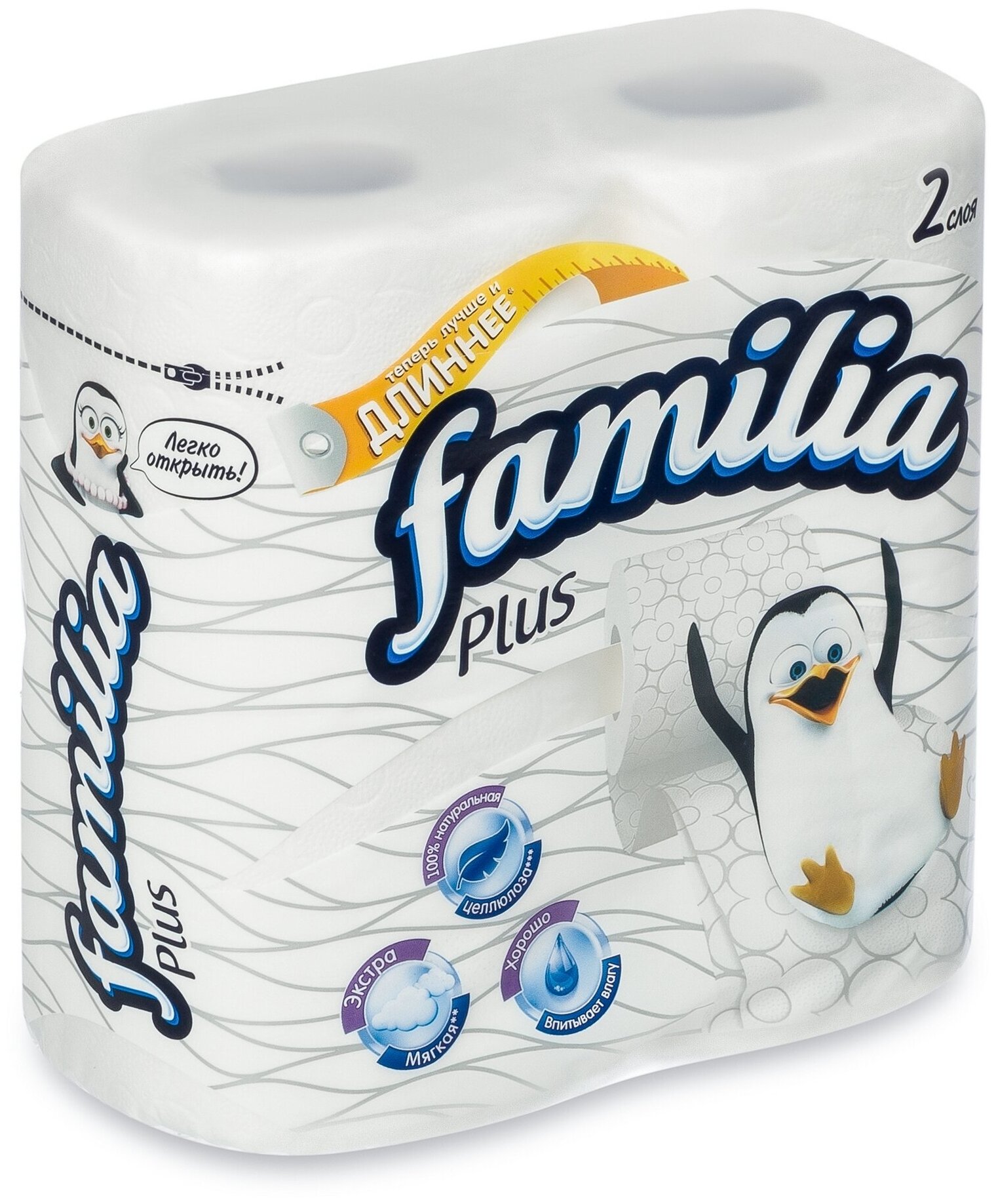 Туалетная бумага Familia, Plus, 2 слоя, 4 шт, с втулкой, белая