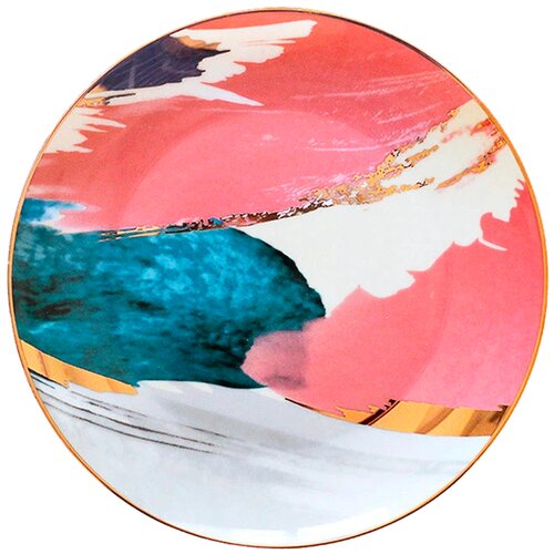 фото Сервировочная тарелка 20,5 см, "акварельный узор", цвет розовый, синий marma