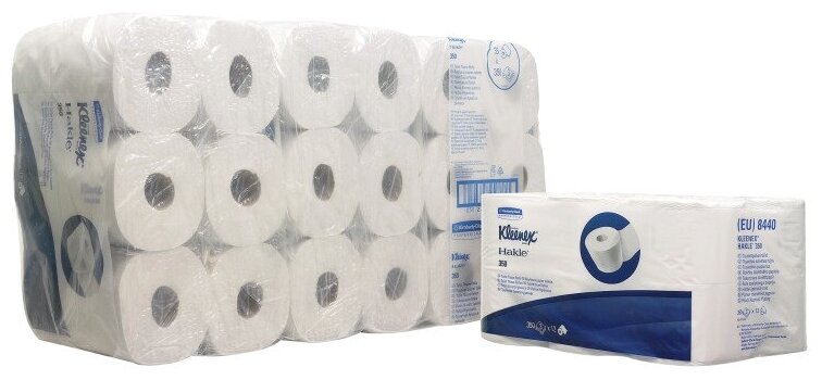 Туалетная бумага Kleenex 8440 трёхслойная белая с логотипом в стандартных рулонах 36 рул., без запаха