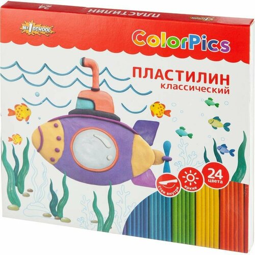 Пластилин 24 цвета №1 School ColorPics, 480г, со стеком