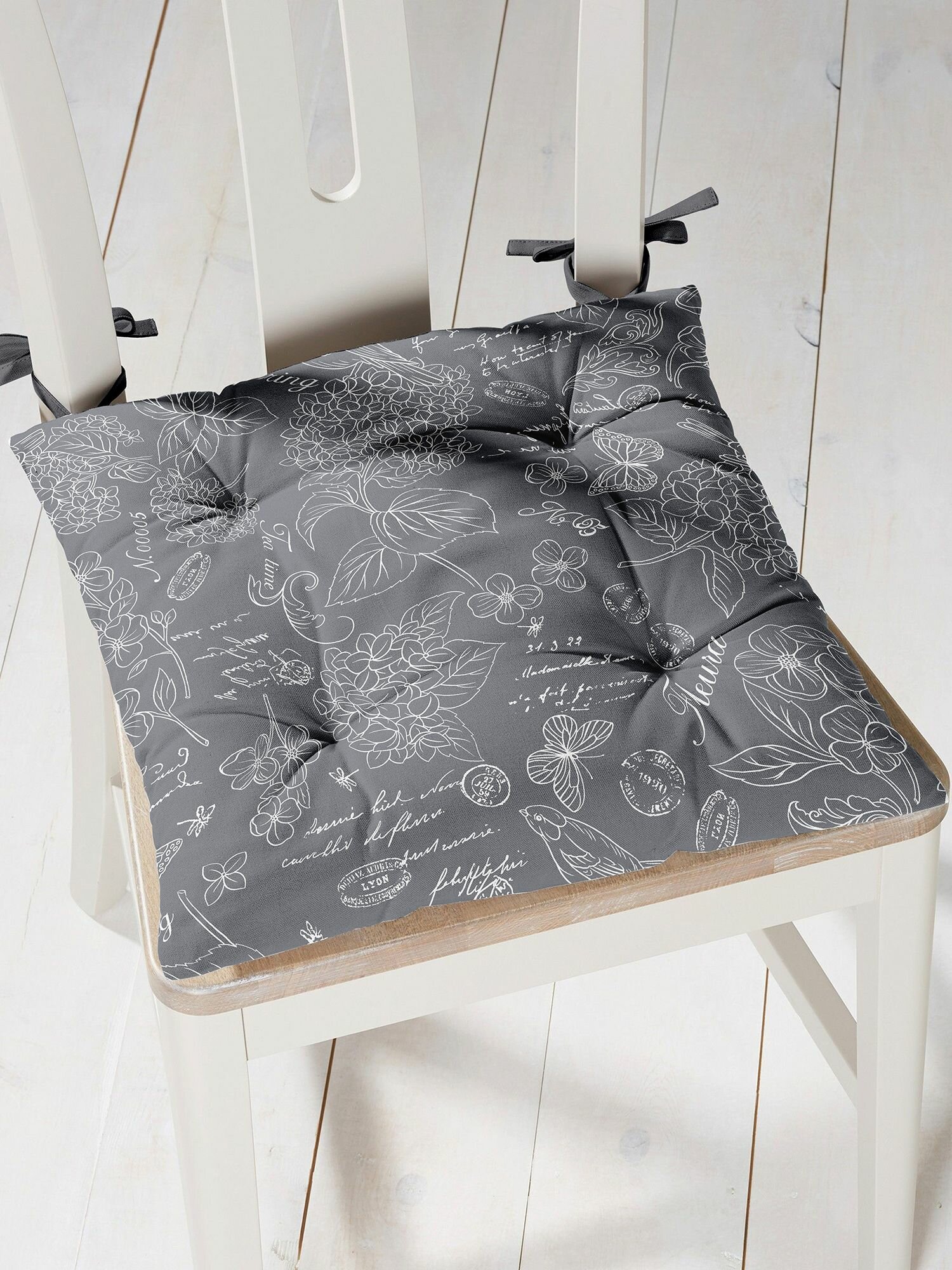 Комплект подушек на стул плоских 40х40 (2 шт) "Mia Cara" рис 30284-11 Жозефина графит