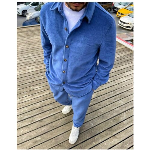 Костюм SKOS Fashion, толстовка и брюки, спортивный стиль, оверсайз, утепленный, размер XL, синий