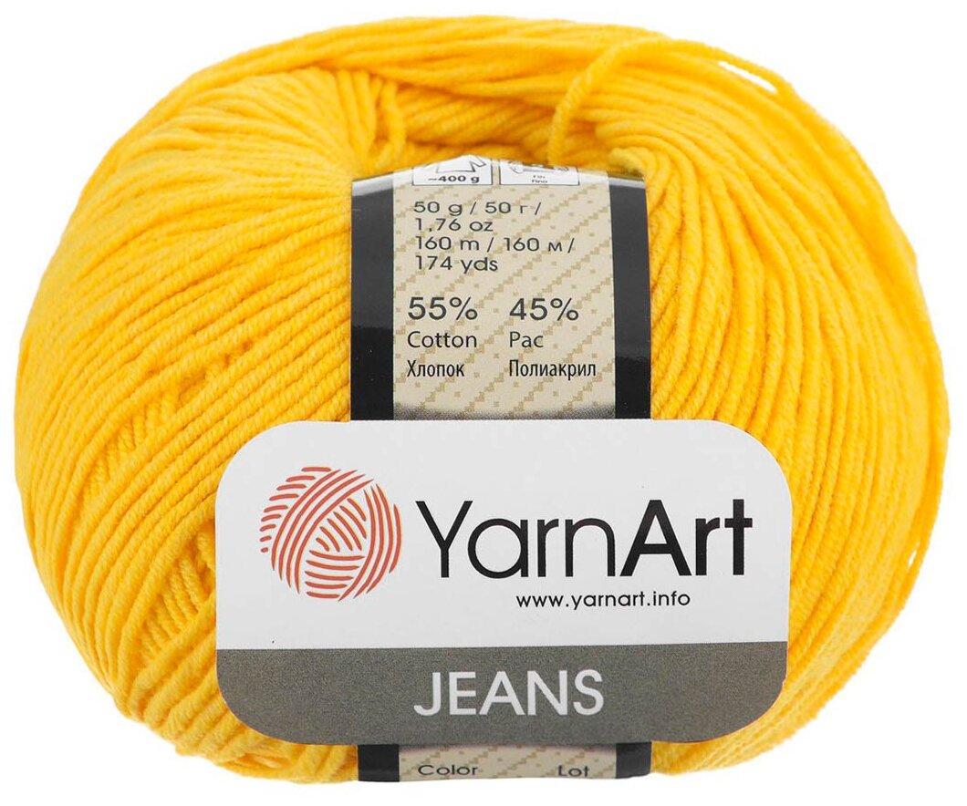 Пряжа YarnArt Jeans (Джинс) - 5 мотков Цвет: 35 ярко-желтый 55% хлопок, 45% полиакрил 50г 160м
