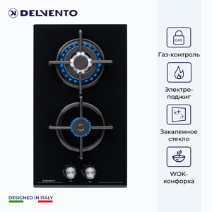 Варочная панель газовая DELVENTO V30N20S011 / 30 см / Газ-контроль / WOK-конфорка / материал поверхности закалённое стекло / фронтальная панель управления / safety решетка / жиклеры для баллонного газа / полный комплект / 3 года гарантии