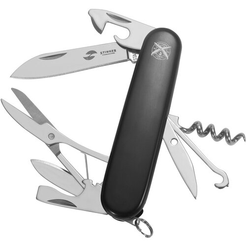 Нож перочинный Stinger, 91 мм, 13 функций, рукоять АБС-пластик, черный, в картонной коробке FK-K5018-8P нож перочинный многофункциональный 11 в 1 15см нержавеющая сталь