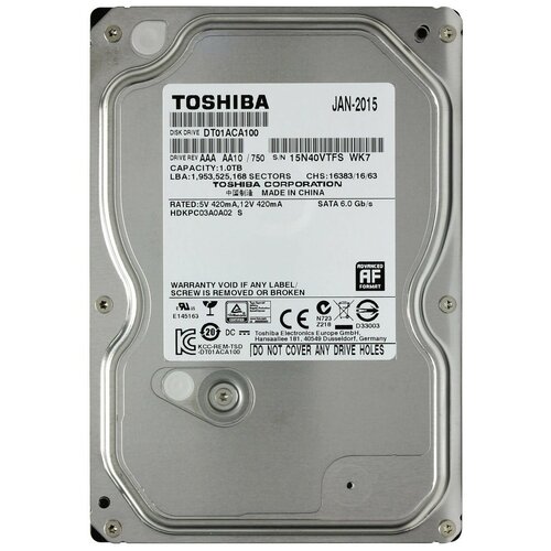 Для домашних ПК Toshiba Жесткий диск Toshiba DT01ACA100 1Tb SATAIII 3,5