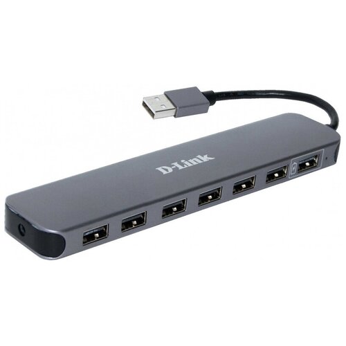 USB-концентратор D-Link DUB-H7/E1A, разъемов: 7, 100 см, серый концентратор d link dub 2340 a1a