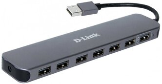 USB-концентратор D-link DUB-H7/E1A, разъемов: 7, серый