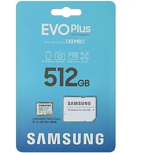 Флеш карта microSDXC 512Gb Class10 Samsung MB-MC512KA/RU EVO PLUS + adapter