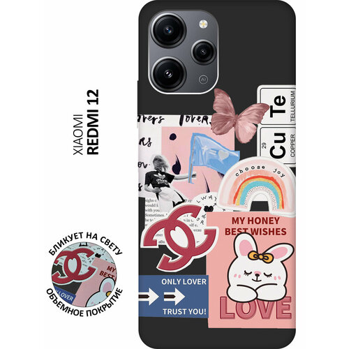 Матовый чехол Cute Stickers для Xiaomi Redmi 12 / Сяоми Редми 12 с 3D эффектом черный матовый чехол antic stickers для xiaomi redmi 12 сяоми редми 12 с 3d эффектом черный