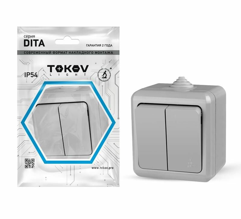фото Выключатель 2-кл. ОП Dita IP54 10А 250В сер. TOKOV ELECTRIC TKL-DT-V2-C06-IP54
