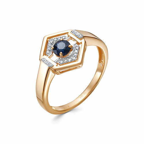 фото Кольцо vesna jewelry, красное золото, 585 проба, родирование, сапфир, размер 18, синий