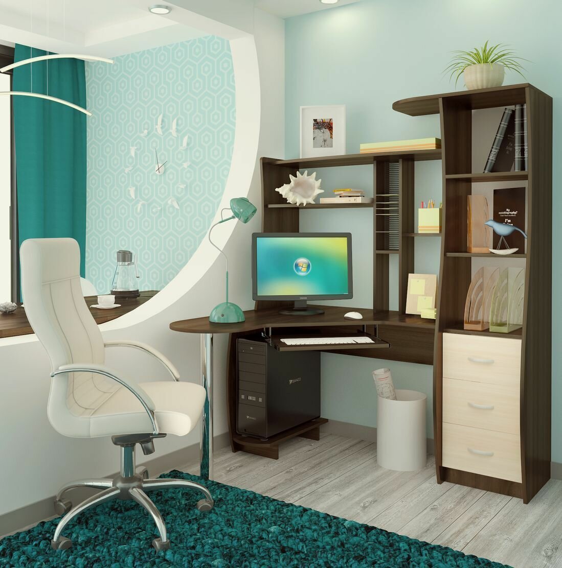 фото Компьютерный стол Интел -9, Бодега Темный/Бодега Светлый, ЛДСП,1552 х 1050 х 1770, атлант