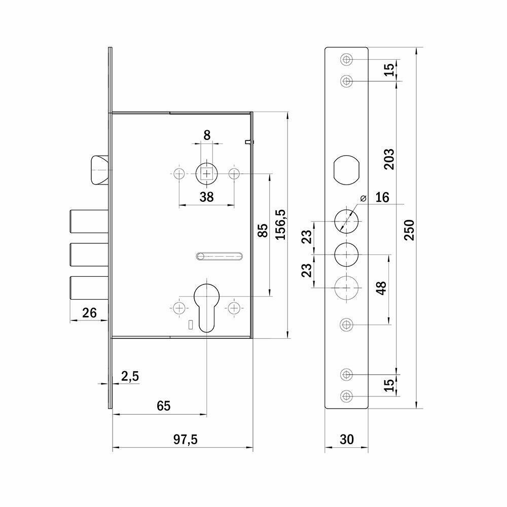 Корпус врезного замка c защёлкой MDV30C-816 CP (V30/C) CP хром - фотография № 6