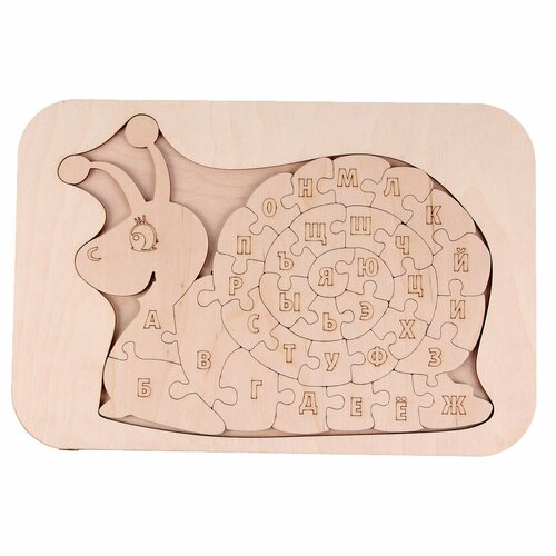 деревянный пазл вкладыш головоломка алфавит с картинками раскраска детская логика Деревянный пазл-алфавит. Раскраска «Улитка»