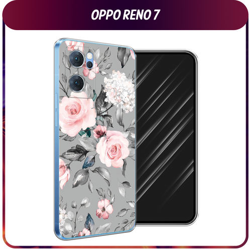 Силиконовый чехол на Oppo Reno 7 5G / Оппо Рено 7 5G Розы на сером силиконовый чехол на oppo reno 7 5g оппо рено 7 5g стекло в душе