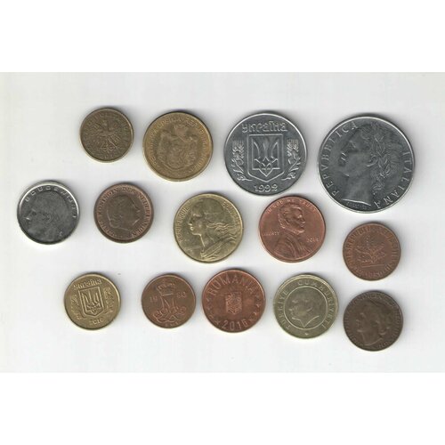 Набор монет иностранных государств (14 монет) микс 1 кг смесь иностранных монет в запаянном пакете