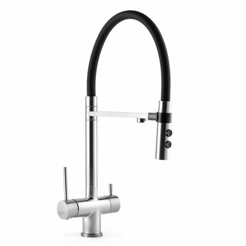 Смеситель для кухни с фильтром для питьевой воды из латуни, гусак гибкий силиконовый черный