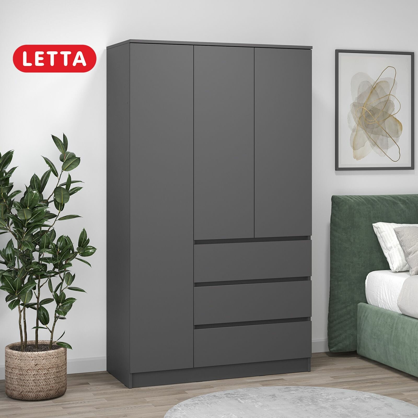 Шкаф для одежды LETTA "Пакс", ЛДСП, 3 двери, 105 см x 45,4 см x 180 см