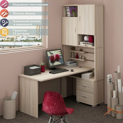 Изображение товара Стол компьютерный Мэрдэс СР-720/140 к-прав, с полками, с ящиками, 96х140х216 см