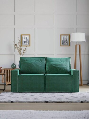 Изображение товара Прямой диван Manons Maison MINI, раскладной механизм Еврокнижка, Велюр Зеленый, 170х102х95 см