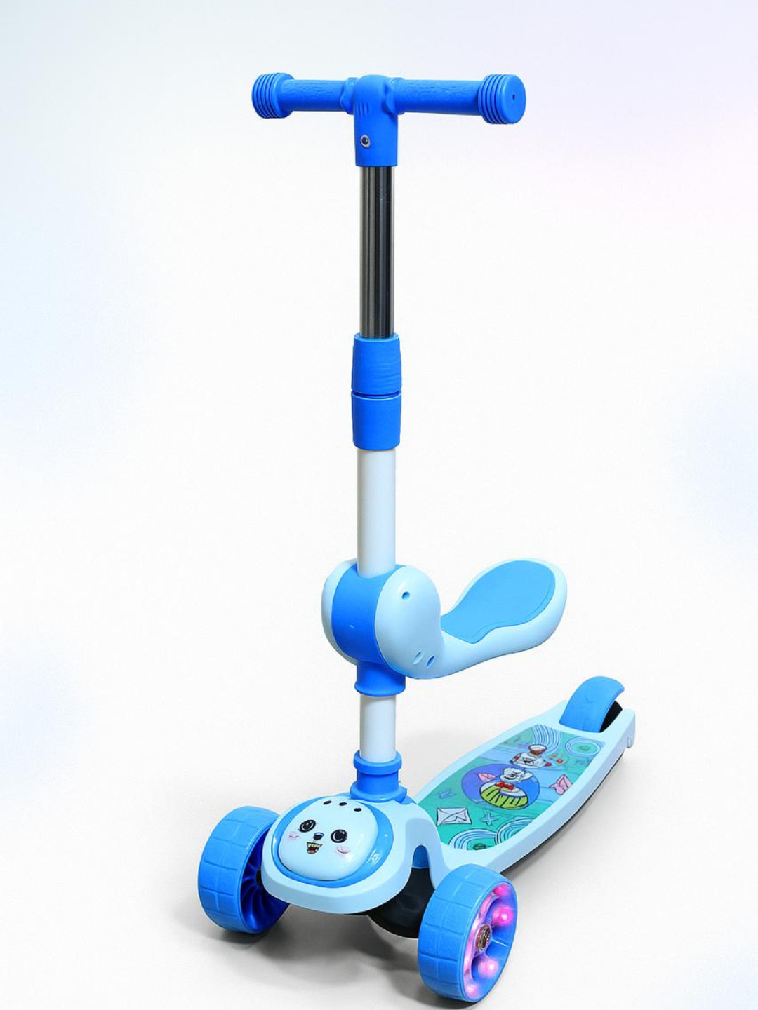 Самокат детский LED "3 in 1", пластик, резина, металл, синий, розовый, белый — фото 1