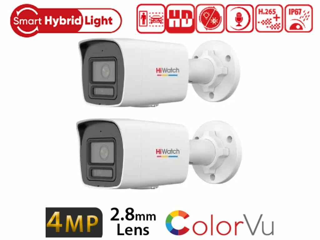 IP Камера видеонаблюдения HiWatch DS-I450L(D) (2.8 mm) 4Мп уличная со слотом под micro sd карты и встроенным микрофоном с технологией ColorVu Комплект 2 штуки.