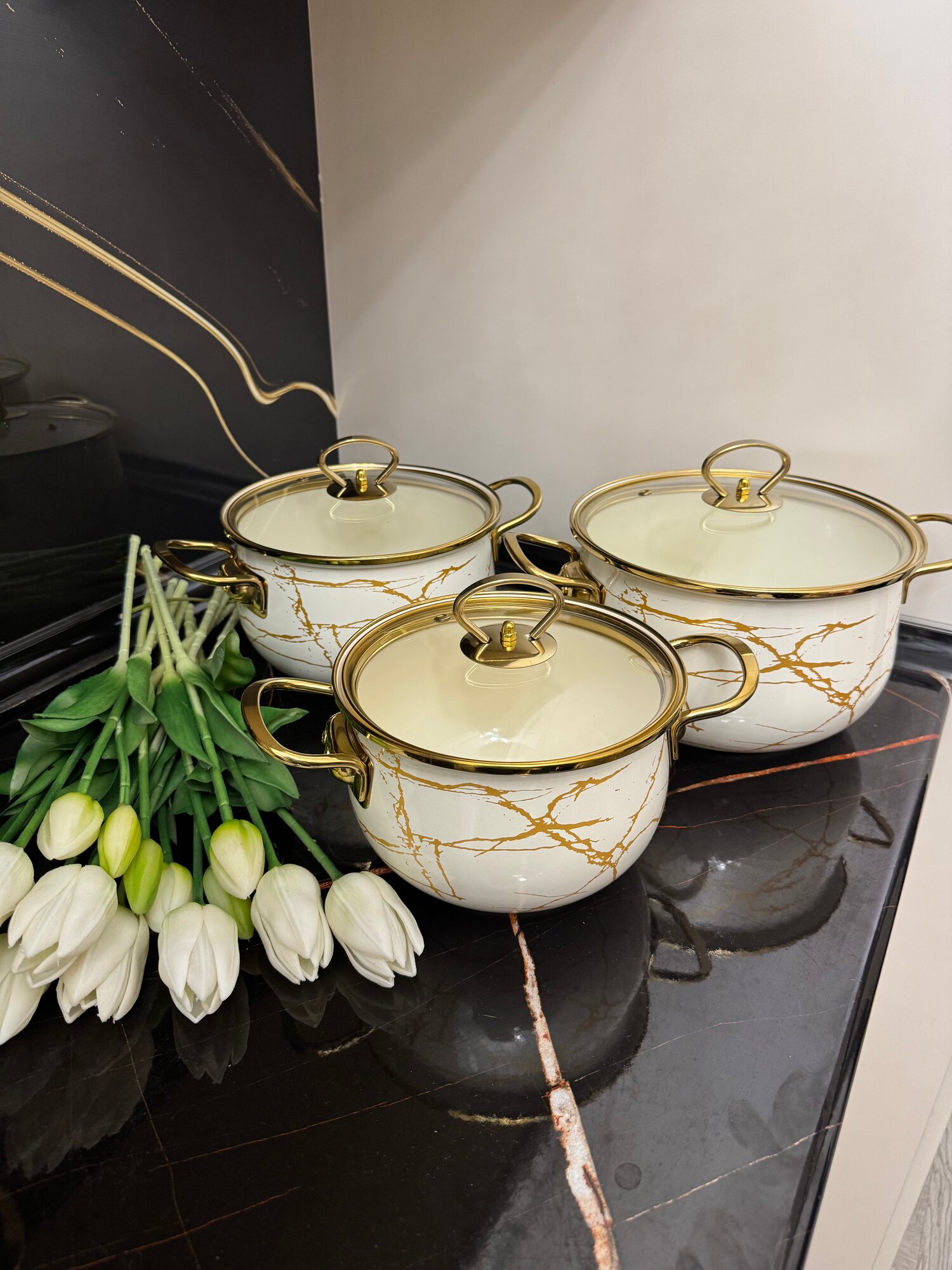 Набор кастрюль ELROS, 3 предмета, 10.2 л, трехслойное эмалевое покрытие