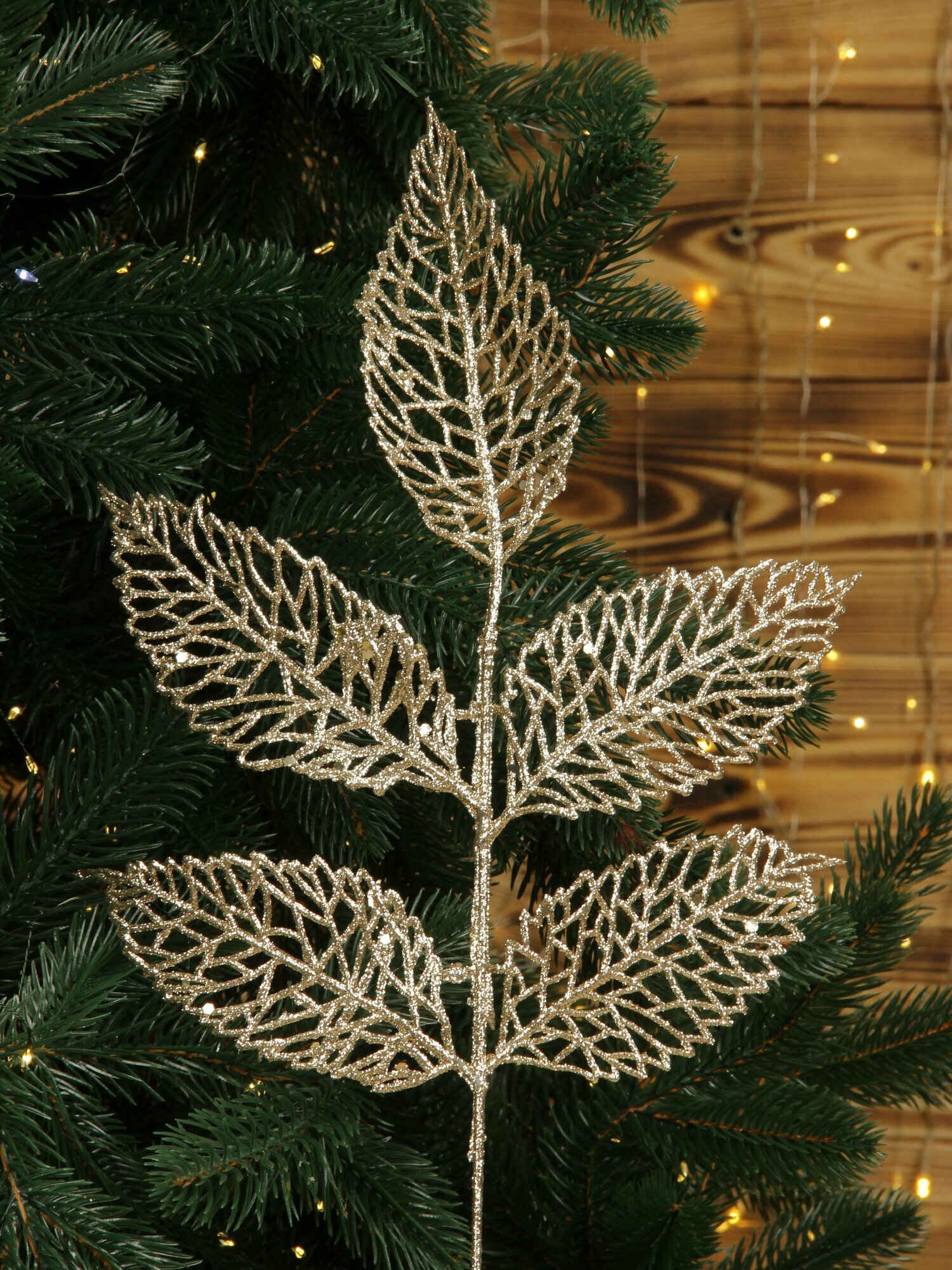 Новогоднее украшение ветка на елку 45х18 см 5 шт бежевая