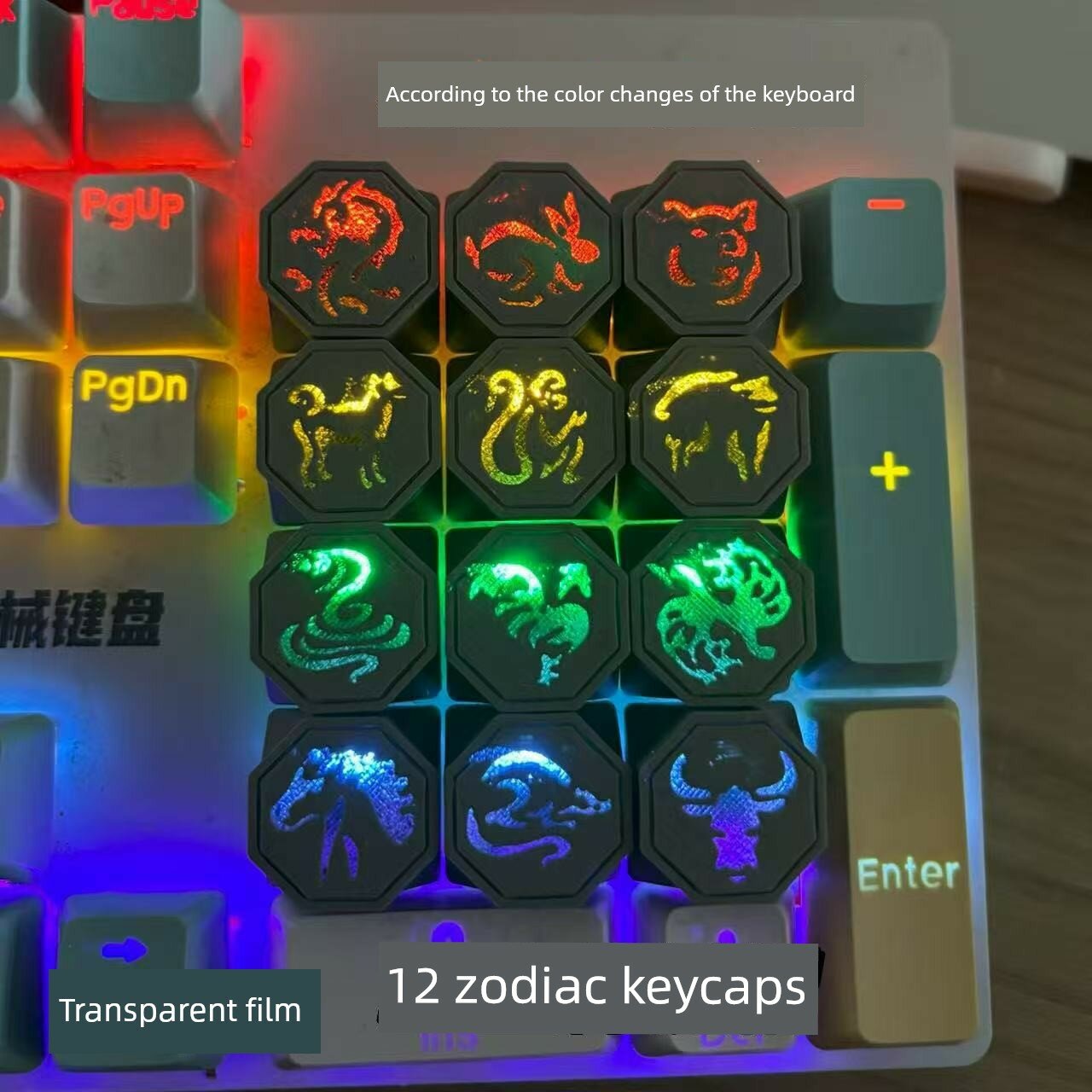 Обезьяна Зодиака Скин-Кап - Прозрачная Подсветка RGB для Игровой Клавиатуры