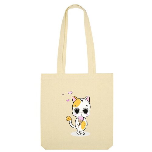 Сумка шоппер Us Basic, бежевый мужская футболка кот с мороженым 2xl белый