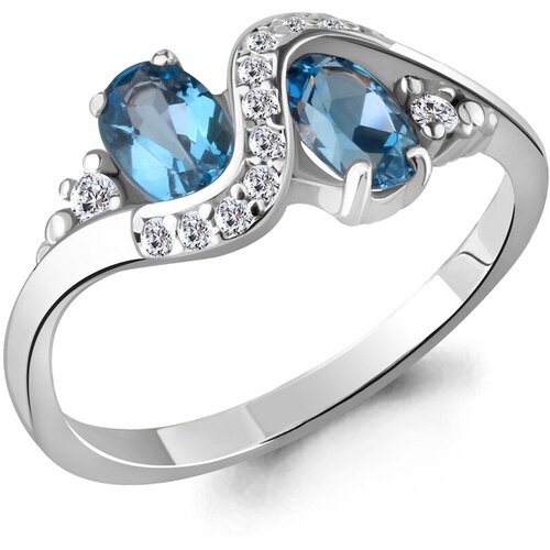фото Серебряное кольцо aquamarine а6920005а с топазом и фианитом, размер 19 diamant-online