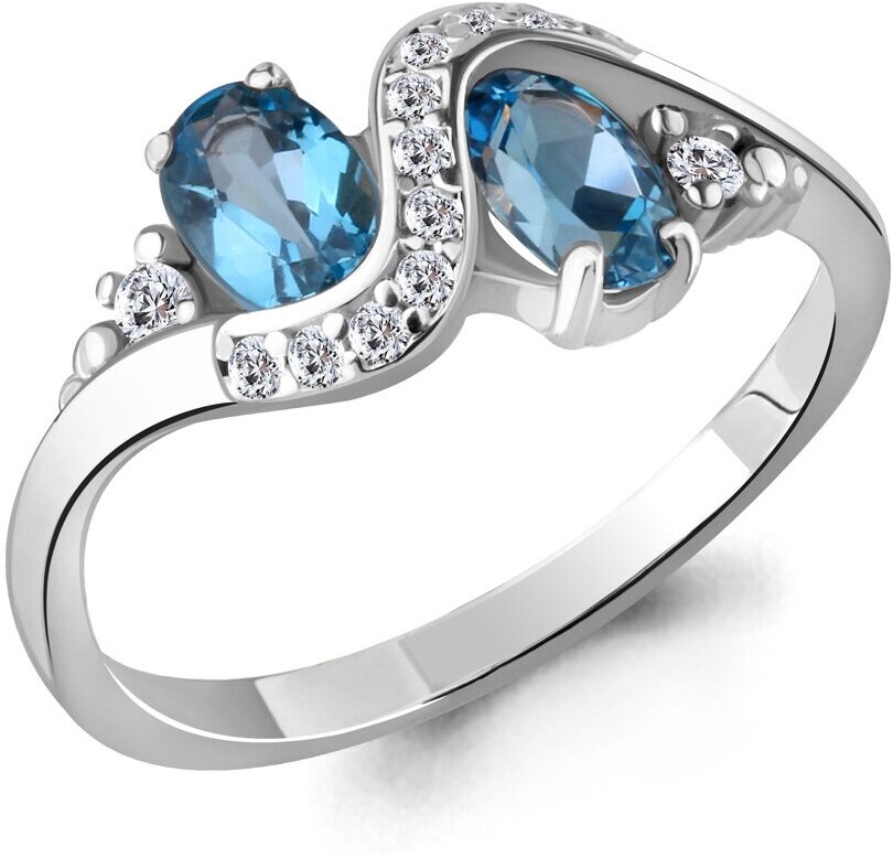 Кольцо AQUAMARINE, серебро, 925 проба, фианит, топаз