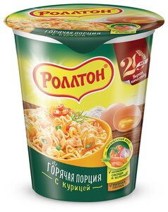 Роллтон Лапша яичная с курицей Горячая порция, 70 г