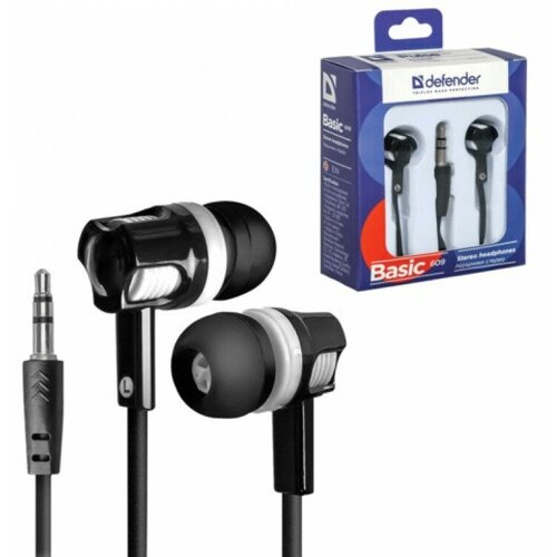 Наушники DEFENDER Basic 609 проводные 11 м стерео вкладыши черные 63609 525₽