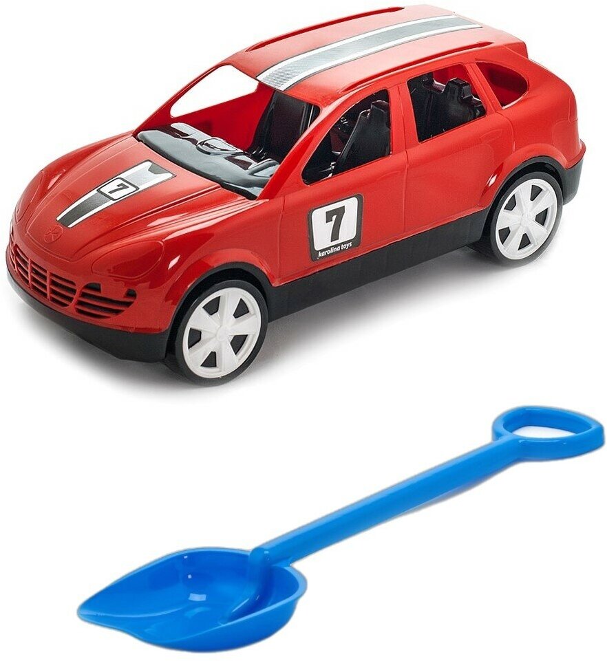 Набор игрушек малышу Игрушка "Детский автомобиль" (Кроссовер) красный + Лопатка 50 см. синяя
