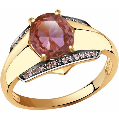 фото Золотое кольцо александра с ситаллом цвета родолит и фианитом кл3601-86ск-ш diamant-online