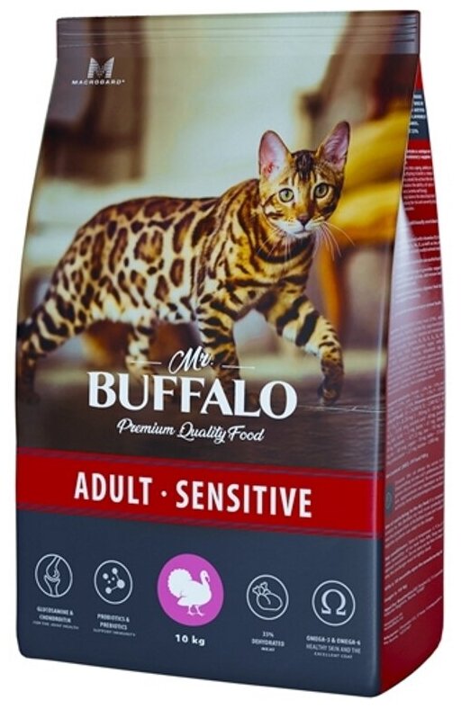 Сухой корм Мистер Баффало (MR.BUFFALO ADULT SENSITIVE) для кошек с чувствительным пищеварением с Индейкой 10кг - фотография № 1