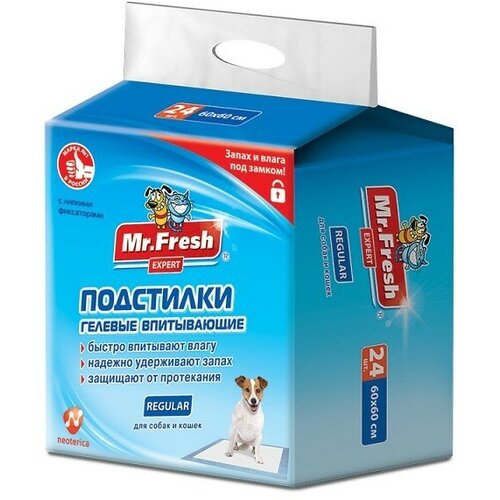 Mr.Fresh Regular, пеленки ежедневные для собак и кошек, 60 х 60 см, 24 штуки