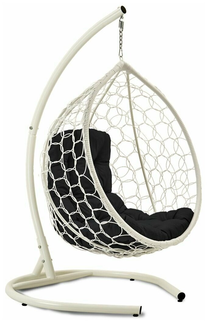 Подвесное кресло кокон садовое Yova Bubble. Стойка белая до 225 кг, подушка трапеция черная - фотография № 4