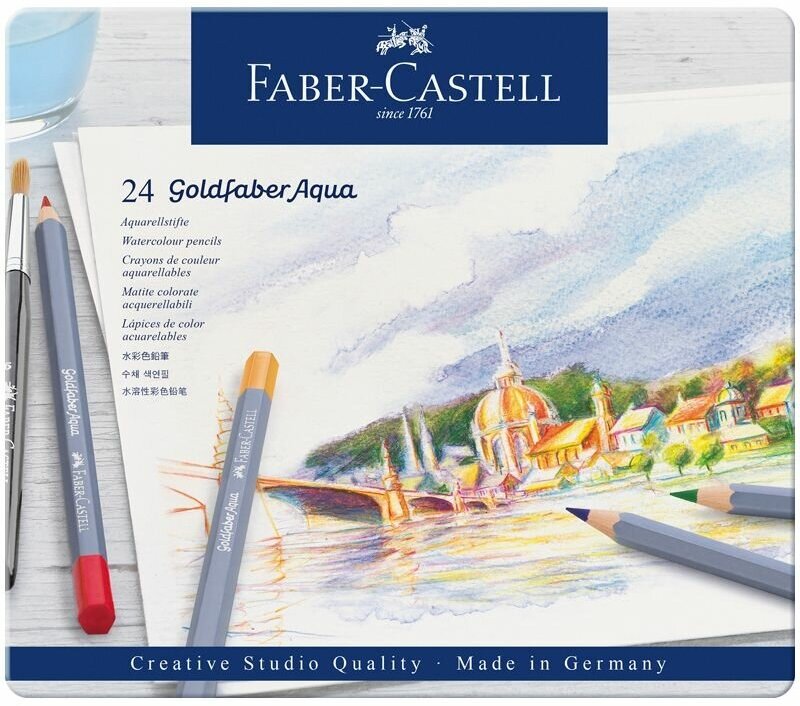 Карандаши акварельные художественные Faber-Castell «Goldfaber Aqua», 24цв, метал. коробка