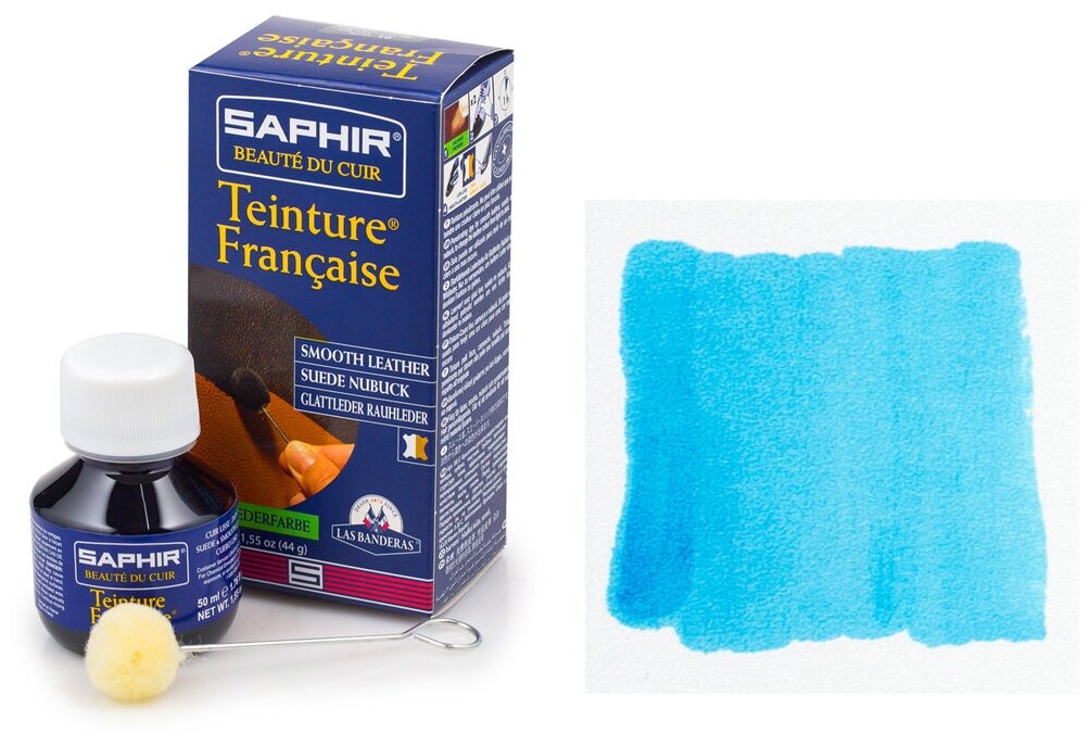 Синяя краска для кожи, замши и нубука Saphir Teinture