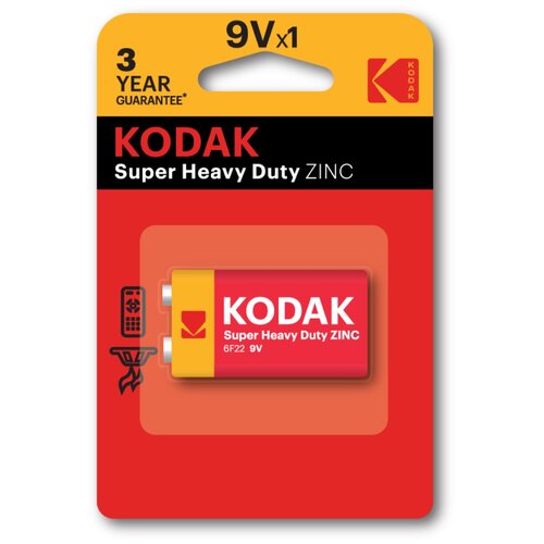 Батарейки Kodak 6F22-1BL SUPER HEAVY DUTY Zinc [K9VHZ-1B], 1шт батарейки kodak 6f22 super heavy duty 10 шт