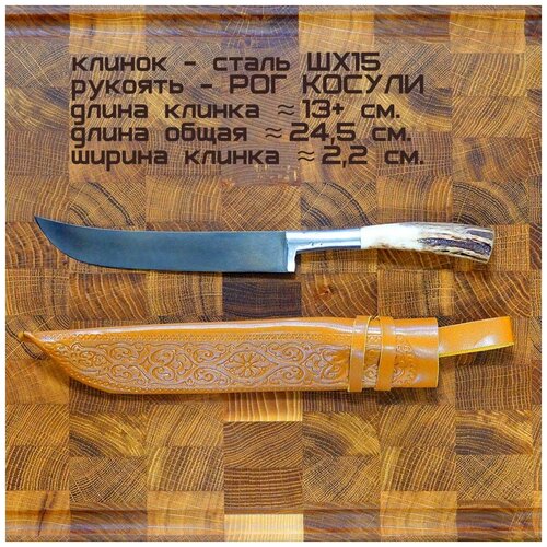 Нож узбекский - Пчак, клинок 13+ см. сталь ШХ-15, рукоять - рог.