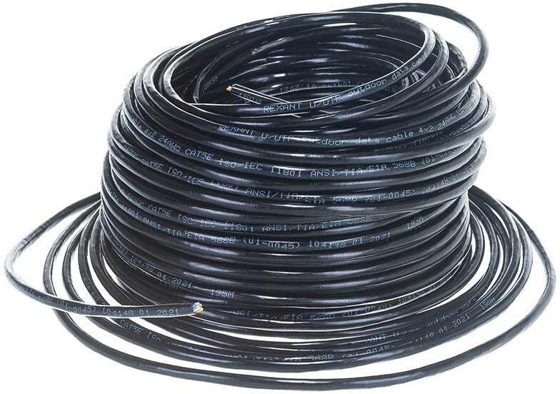 Сетевой кабель Rexant U/UTP 5e 24AWG PE 4PR 50m Black 01-0045-50