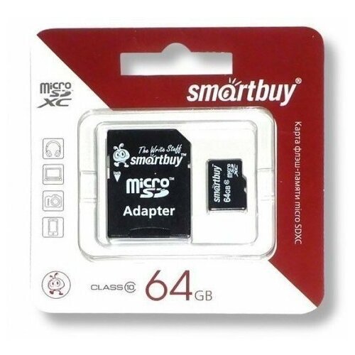 Карта памяти Smart Buy MicroSD 64Gb Class 10 с SD адаптером
